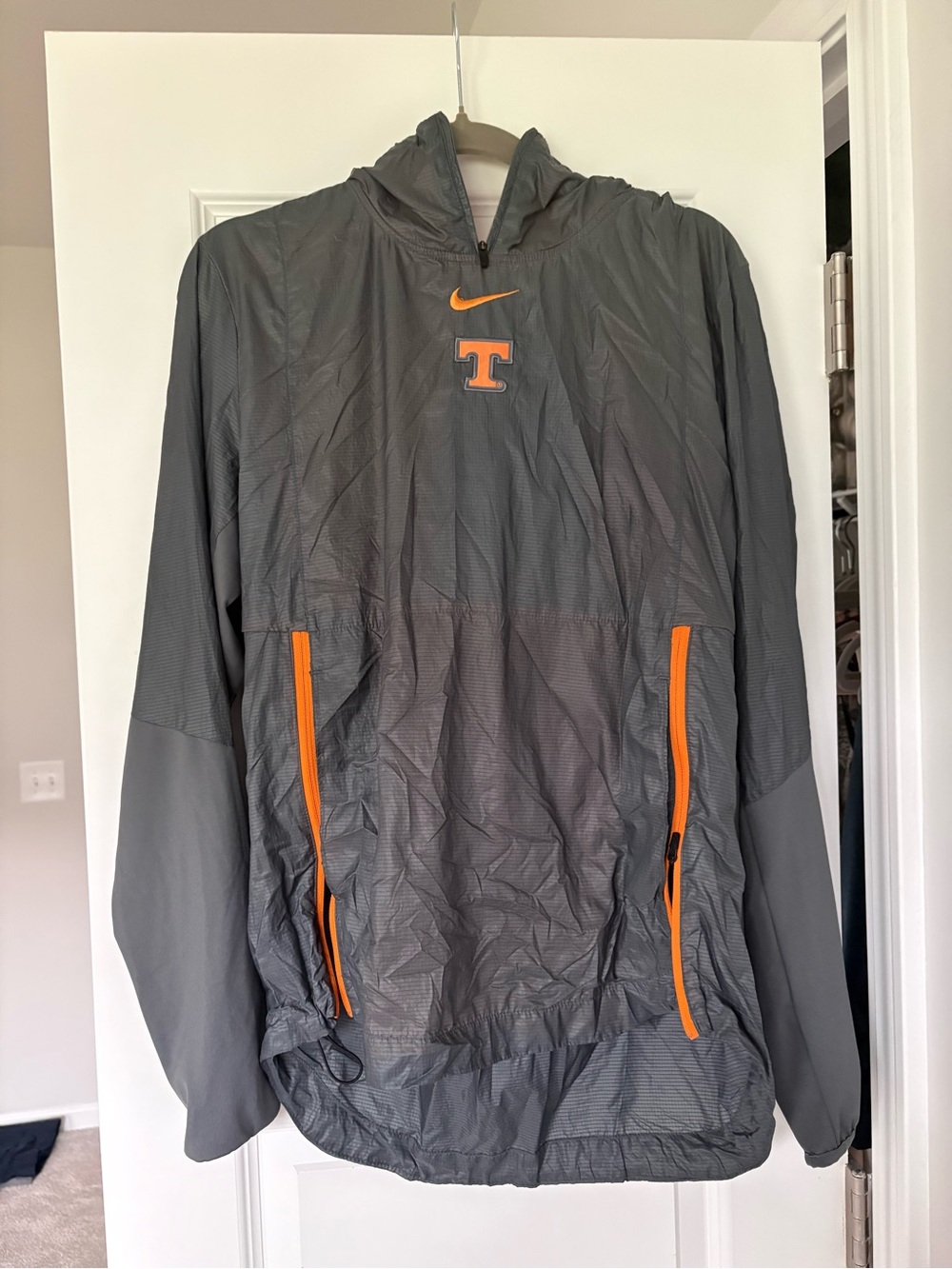 Nike Gray Hooded Windbreaker with Orange Accents and Tennessee T Logo